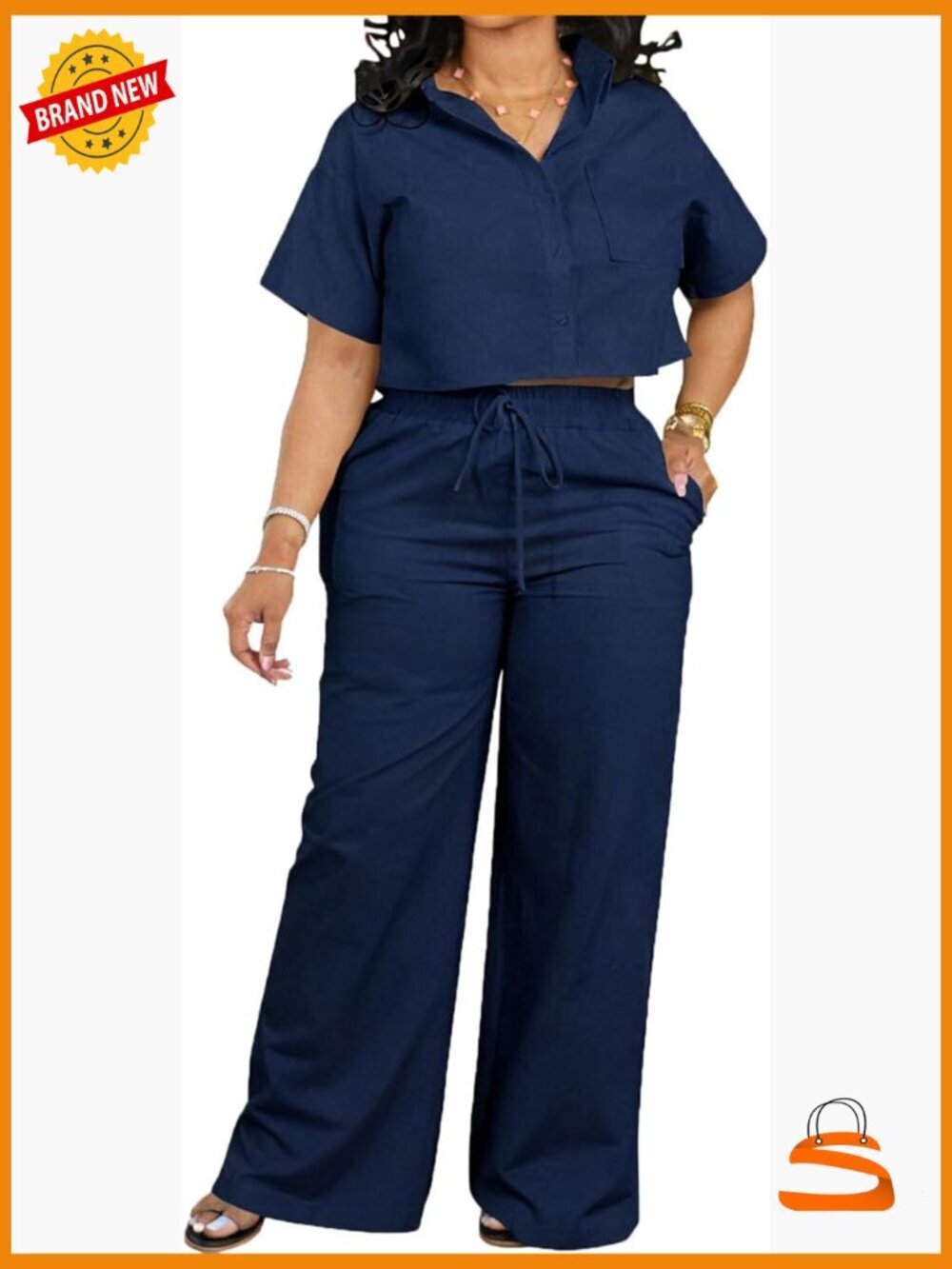 2 Piece Crop Top Wide Leg Pant Set Work Suit